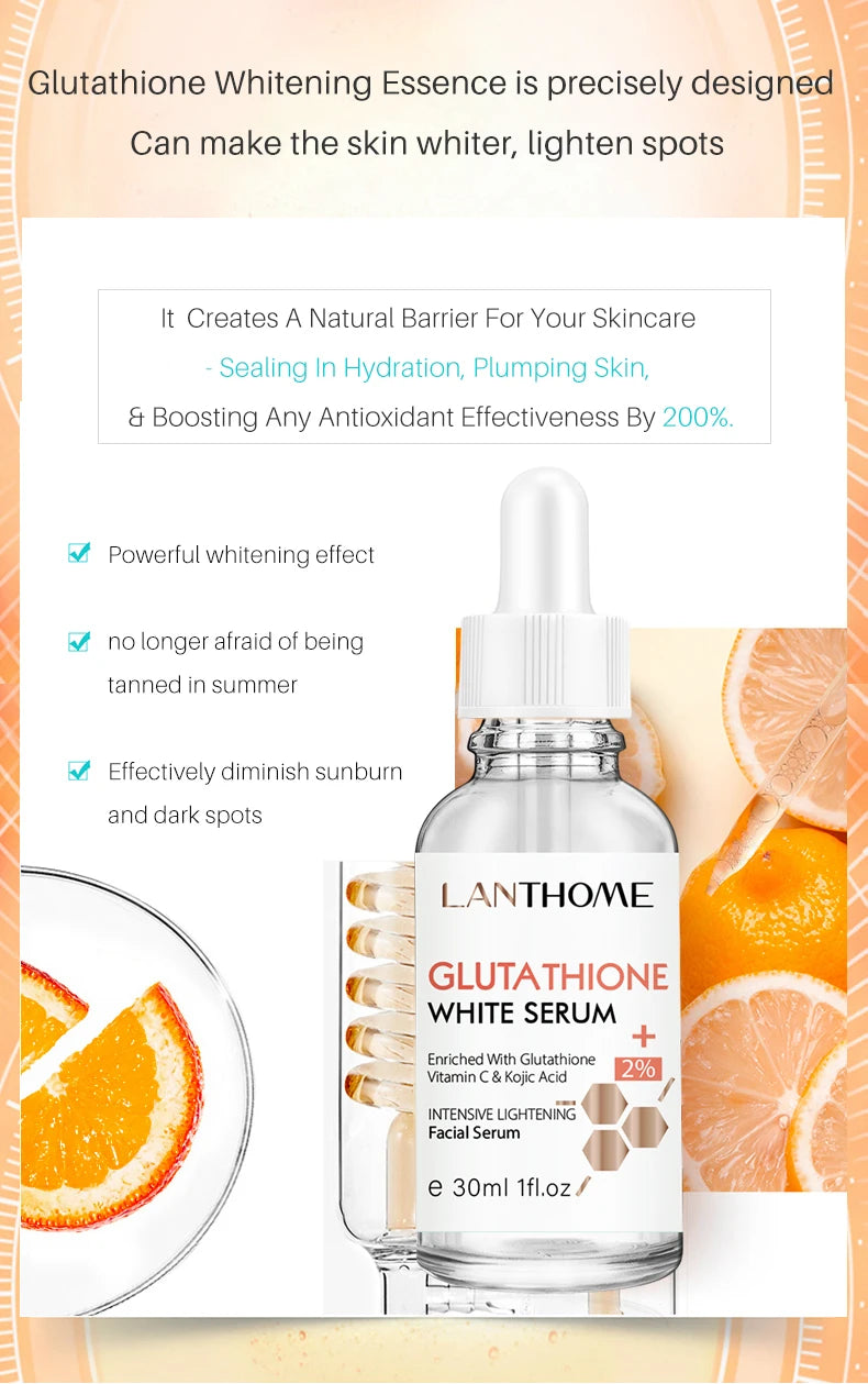 Lanthome Glutathione Whitening Serum Fade Black Dark Spots Vitamin C Defects Reduce Facial Oil Brightening Firming For Women