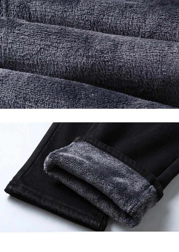 Winter Warm Jeans Men's Thickened Velvet Black Fashion Korean Trousers Plush Velvet Business Casual Straight Denim Pants - You Offer
