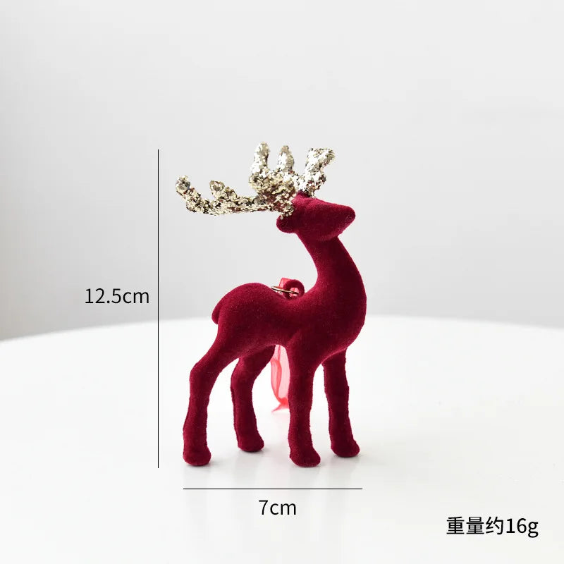 New Christmas elk glitter burgundy flocked deer ornament, Christmas tree pendant, Christmas home decoration handicraft