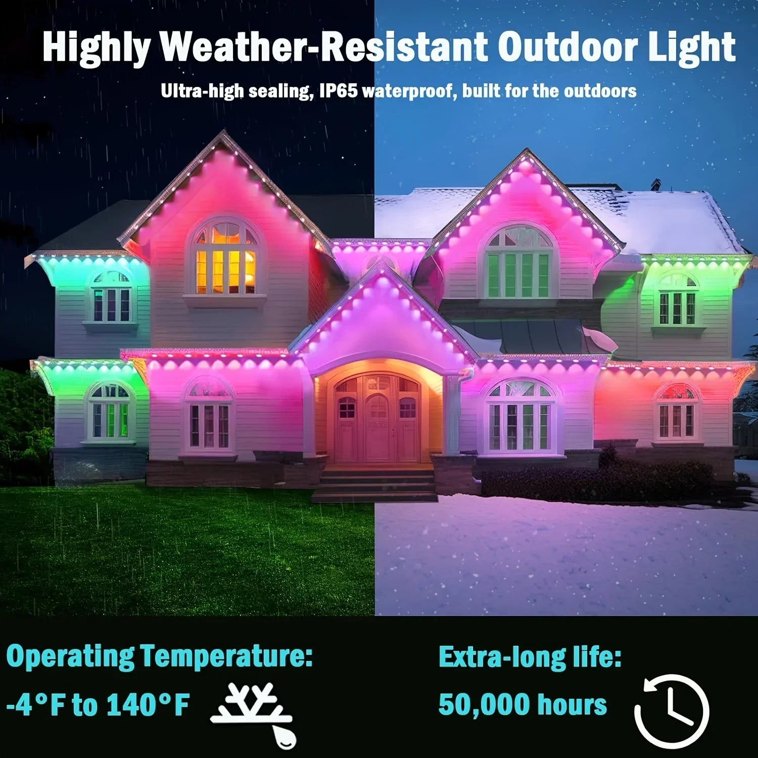 100FT 60 LEDs Permanent Outdoor Lights Smart RGBIC Eaves LED Lights Festival Flashing Lighting Fairy String  Holiday Lighting
