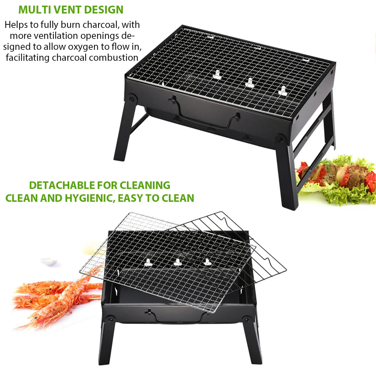 Portable BBQ Charcoal Grill Stainless Steel Small Mini BBQ Tool Kit Outdoor Cooking Camping Picnic Beach Portable BBQ - You Offer