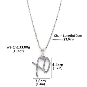 Exquisite Bubble Letter Xo Inlaid White Zircon Pendant Necklace for Men\'s Fashion Street Trend Jewelry Accessories Gift - You Offer