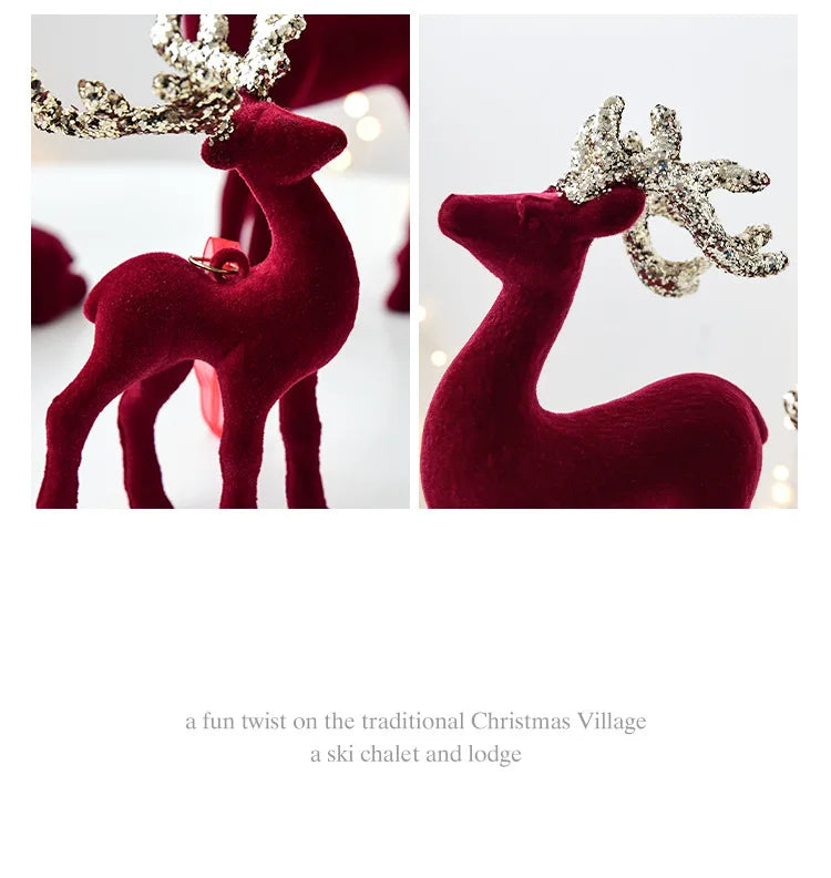 New Christmas elk glitter burgundy flocked deer ornament, Christmas tree pendant, Christmas home decoration handicraft