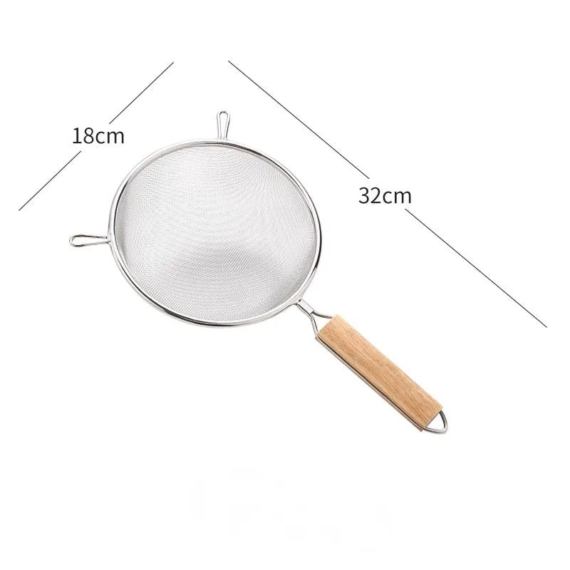 1/3pcs Kitchen baking steel flour sieve kitchen soy milk juice filter sieve filter oil spoon hand-held binaural mesh colander
