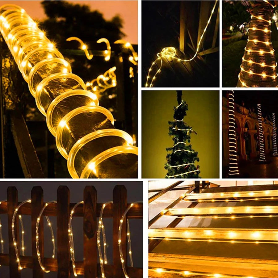 10M 20M 30M LED Tube Rope String Light Outdoor Waterproof 8 Modes Christmas Garland Fairy Lights for Garden Yard Path Tree Decor