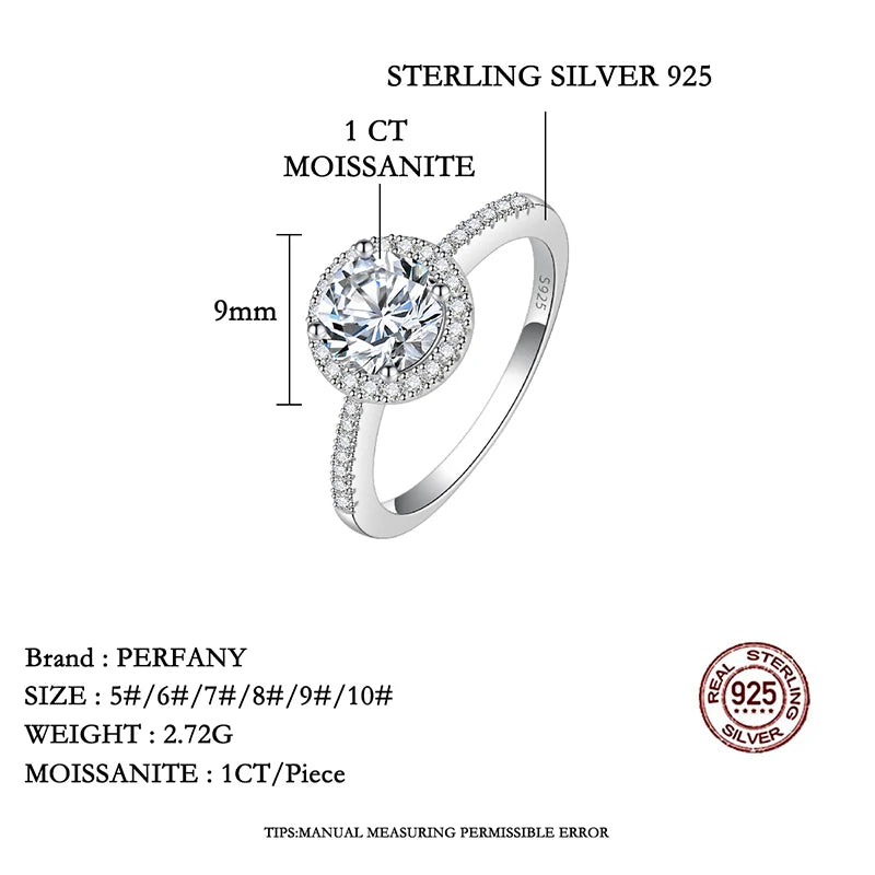 PERFANY Moissanite Ring For Women S925 Pure Silver Plated 18K White Gold Round Diamond Proposal Wedding High-end Jewelry - You Offer