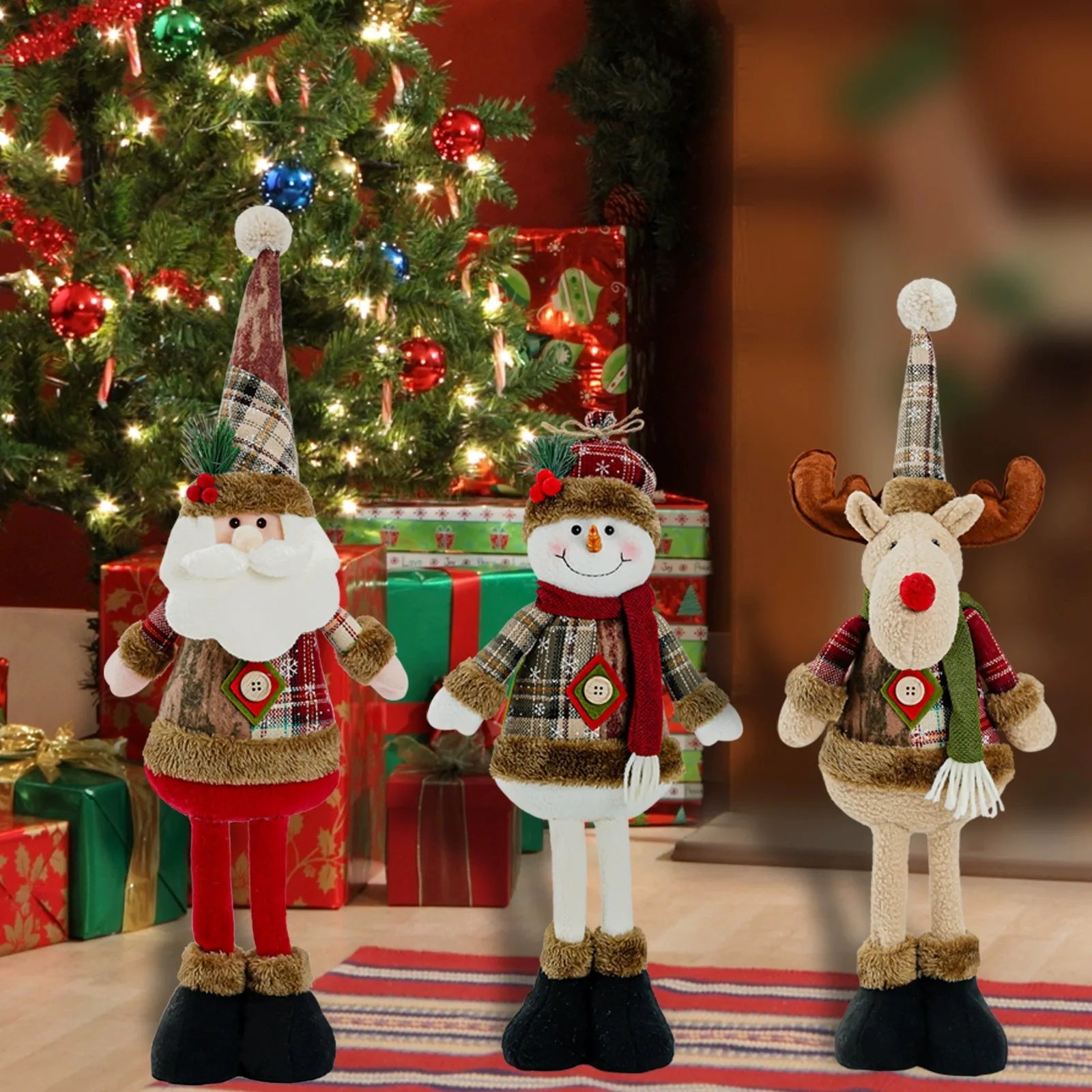 Adjustable Santa Claus Snowman Elk Doll Plush 40～60cm Xmas Gift Christmas Tree Decorations Home Party Xmas Ornaments 1～3pcs