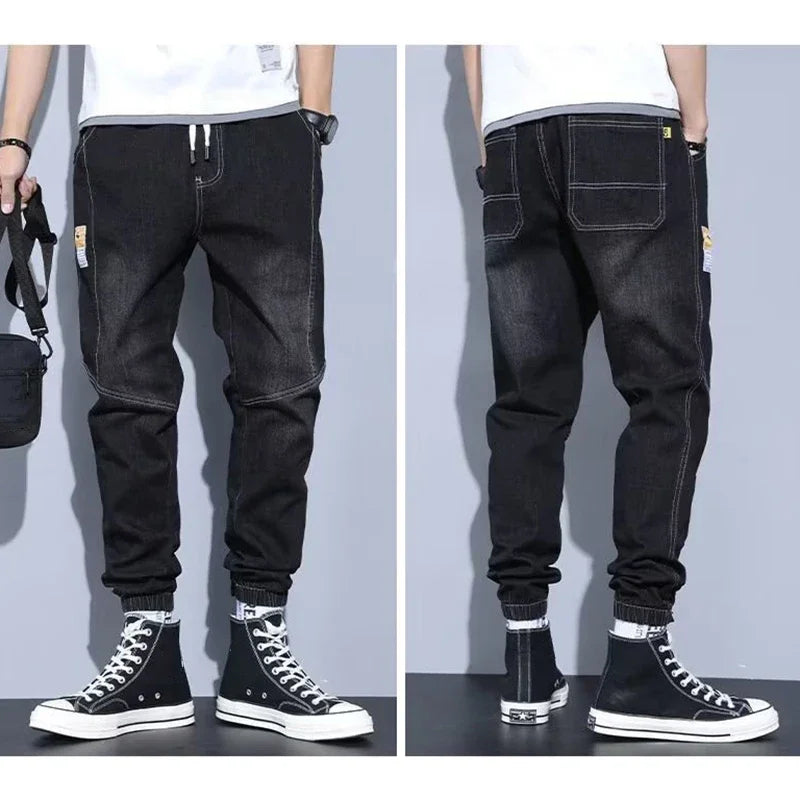 Western Style Men Streetwear Denim Jogger Pants New Spring Autumn Black Blue Cargo Jeans Men Baggy Harem Jean Trousers Plus Size - You Offer