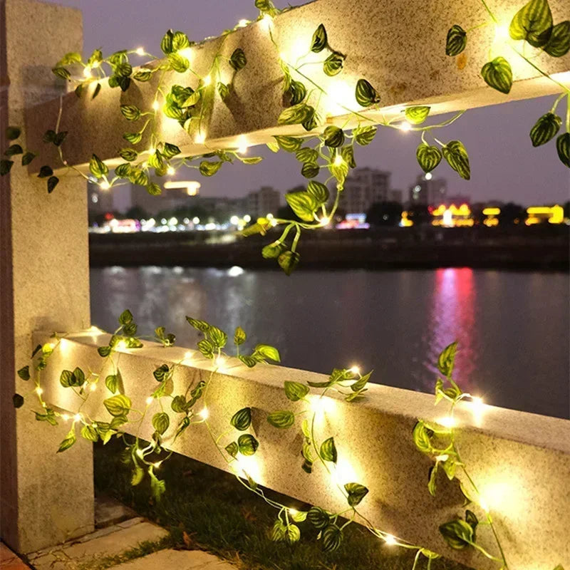 Vine Hanging Garland String Light Artificial Lvy LED StringLight for Bedroom Party Garden Wall Room Battery Powered