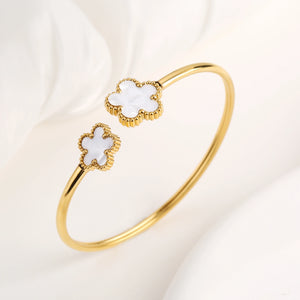Simple Stainless Steel White Shell Five Leaf Flower Bangle Classic Clover Wrist Jewelry Luxury for Woman Party Jewelry Gift - You Offer