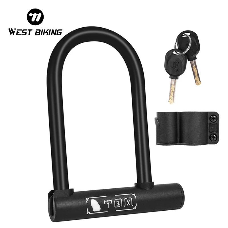 WEST BIKING Bicycle U Lock MTB Road Bike Padlock Portable Anti-theft Safety Motorcycle Scooter Cycling Lock Bicycle Accessories - You Offer