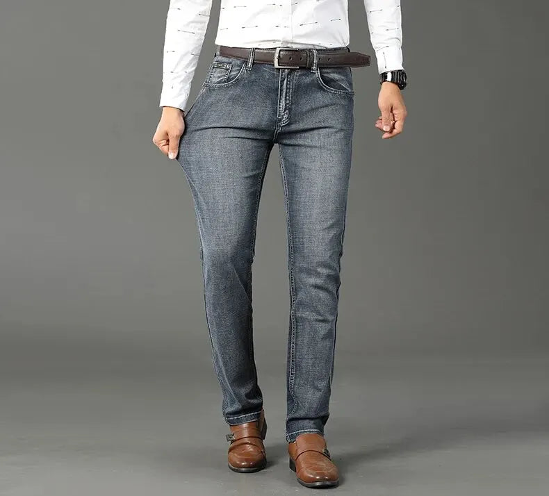 Wthinlee New Business Men's Jeans Casual Straight Stretch Fashion Classic Blue Black Work Denim Trousers Male Brand Clothing - You Offer