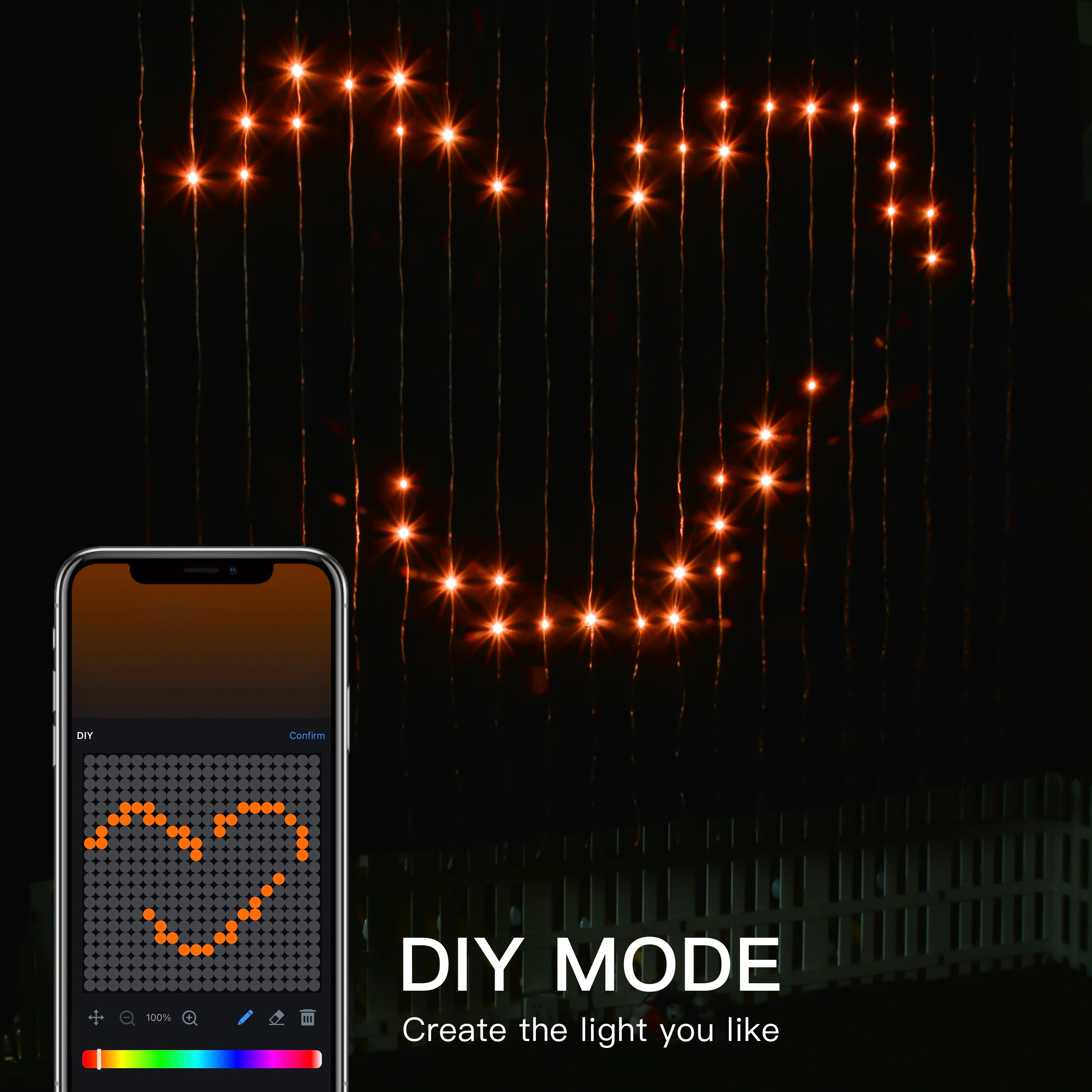 Led Smart Curtain Lights New year's garland App RGB Fairy Lights DIY Music Change Display for Window Christmas Room Decoration