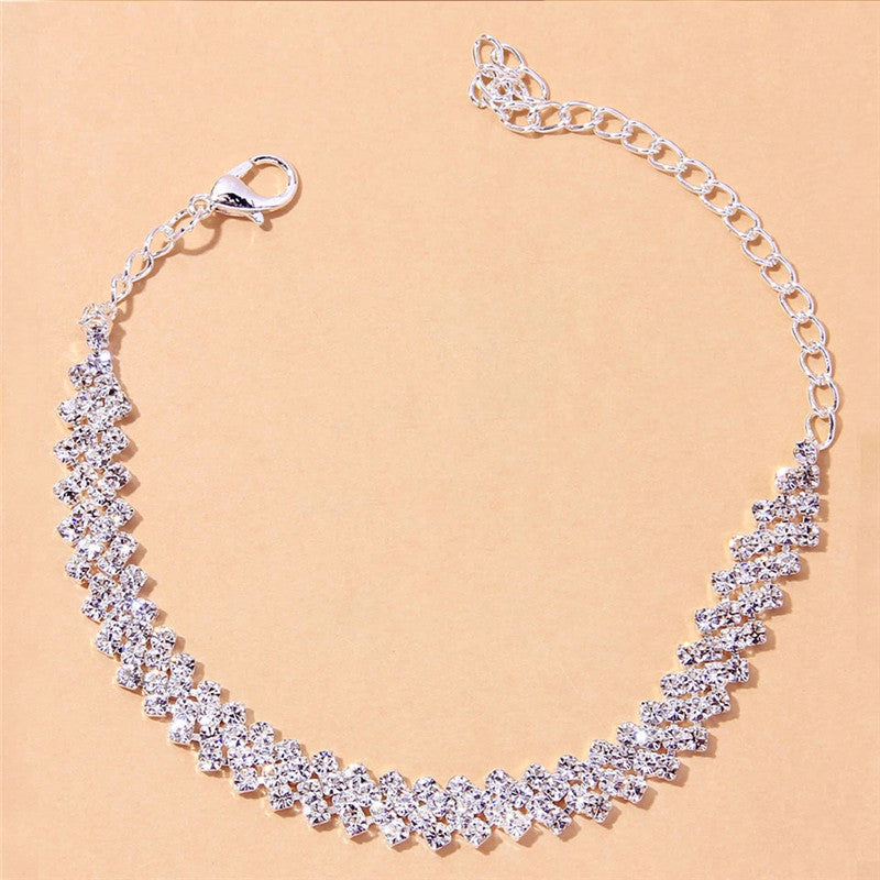 Beautiful Dazzling Cubic Zirconia Chain Anklet for Women Fashion Silver Color Ankle Bracelet Barefoot Sandals Foot Jewelry - You Offer