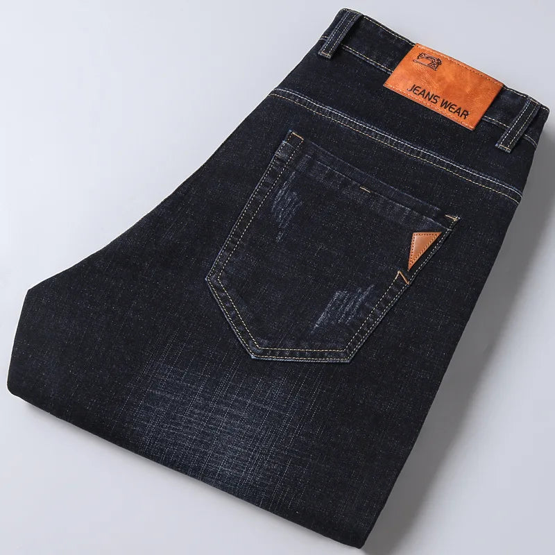 Men's Comfortable Soft Business Casual Denim Trousers Slim Fit Straight Pants Fashion Male Brand Light Luxury Stretch Clothing - You Offer