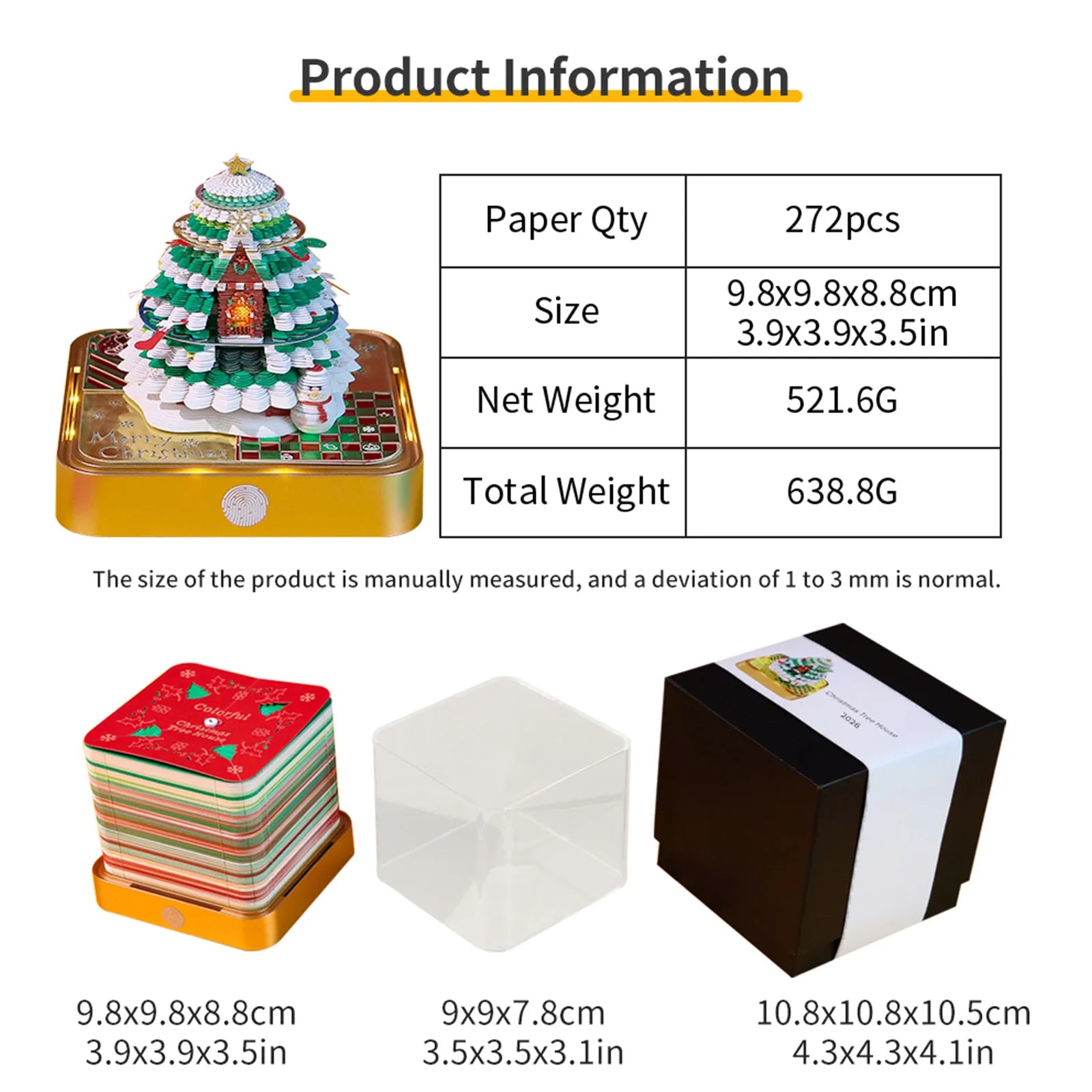 Desk Time Piece Calendar 2026 Desk Calendar With Light 3D Tear-away Calendar Paper Carving Art Memo Pad Notepad Christmas