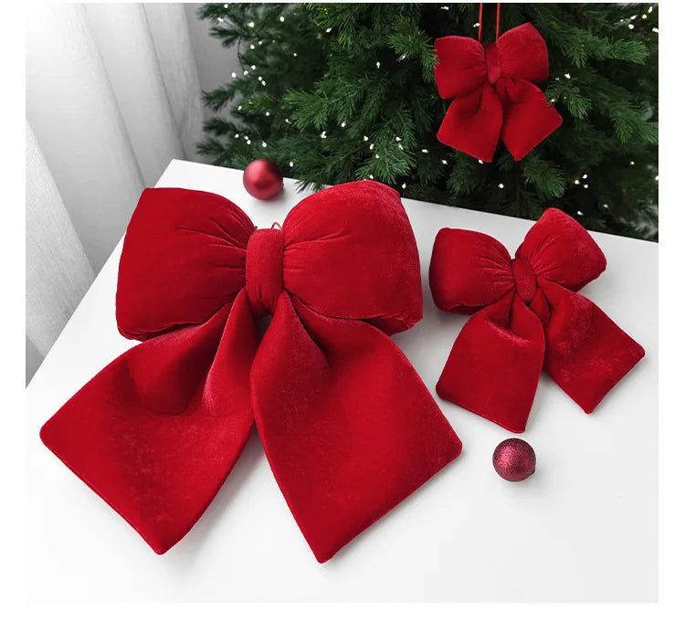 Velvet 3D Christmas Bow Christmas Tree Pendant Christmas Decoration Fence Stair Railing Fireplace Decoration