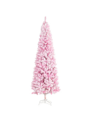 For  7.5ft Tall Unlit Snow Flocked Artificial Christmas Tree, Slim Pencil Xmas Tree with Pine Shape and Realistic Branches, Pi