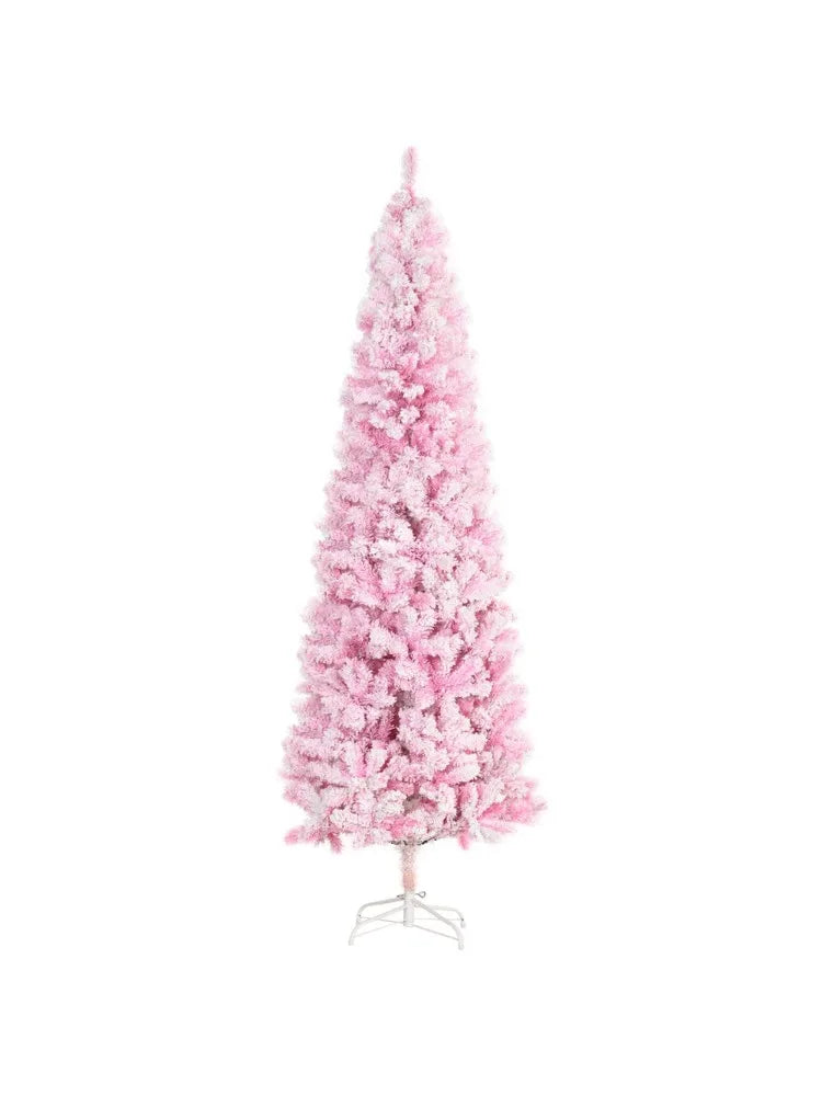 For  7.5ft Tall Unlit Snow Flocked Artificial Christmas Tree, Slim Pencil Xmas Tree with Pine Shape and Realistic Branches, Pi