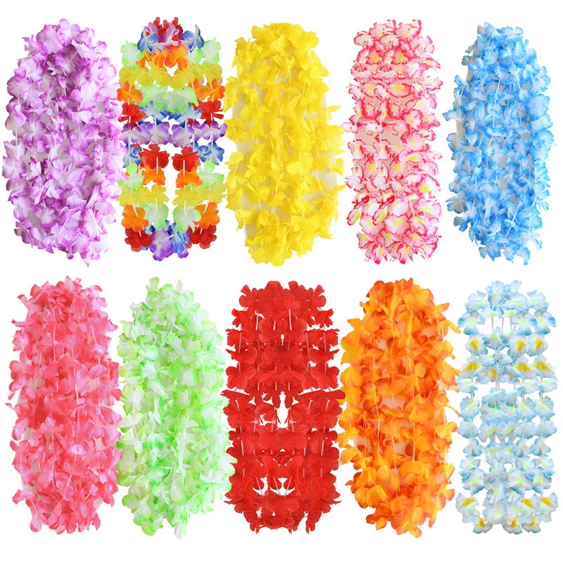 5-50Pcs Hawaiian Artificial Flower Necklace Summer Tropical Beach Birthday Party Decoration Supplies Wedding Favors for Guests