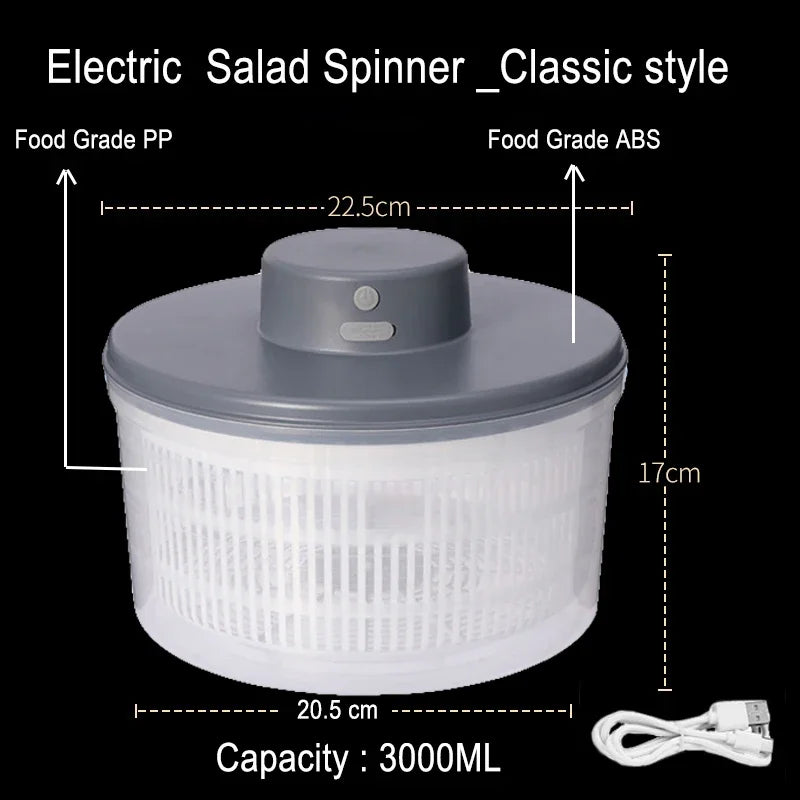 Salad Spinner Electric/Manual Vegetable Dehydrator Multifunction Food Fruit Dryer Quick Drying Drain Basket Kitchen Accessories