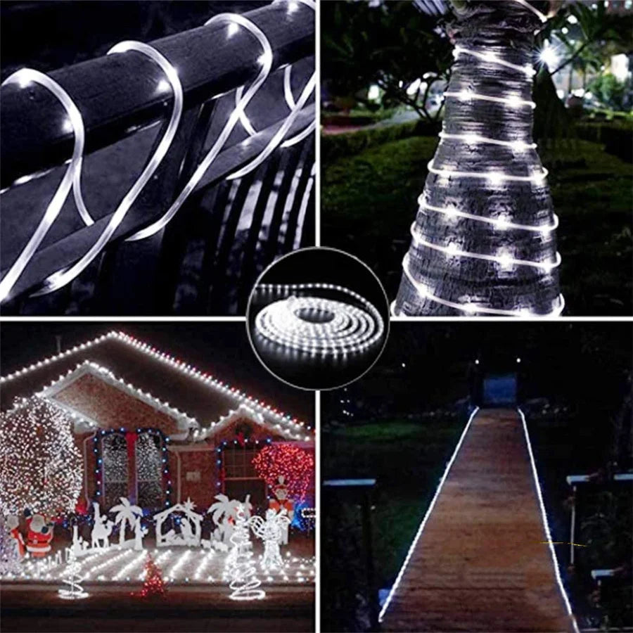 10M 20M 30M LED Tube Rope String Light Outdoor Waterproof 8 Modes Christmas Garland Fairy Lights for Garden Yard Path Tree Decor