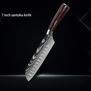 Chef knife 1-10Pcs Set Laser Damascus Pattern Kitchen Knives Sharp Japanese Santoku Slicing Utility Knife Cleaver Boning Knives - You Offer