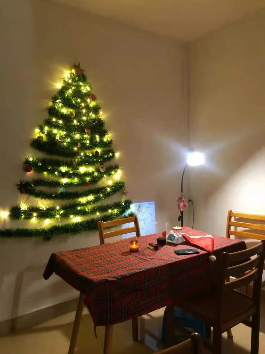 Christmas Atmosphere Rattan Warm Light Diy Wall Mounted Christmas Tree Holiday Atmosphere Decorative Light Window Hanging Light