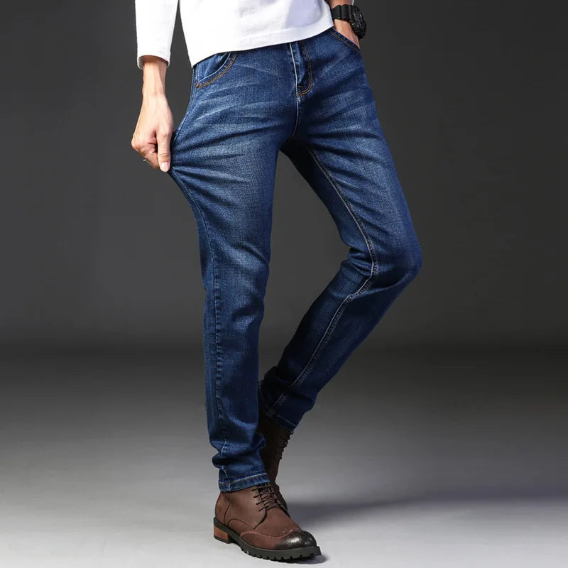 Men's Comfortable Soft Business Casual Denim Trousers Slim Fit Straight Pants Fashion Male Brand Light Luxury Stretch Clothing - You Offer