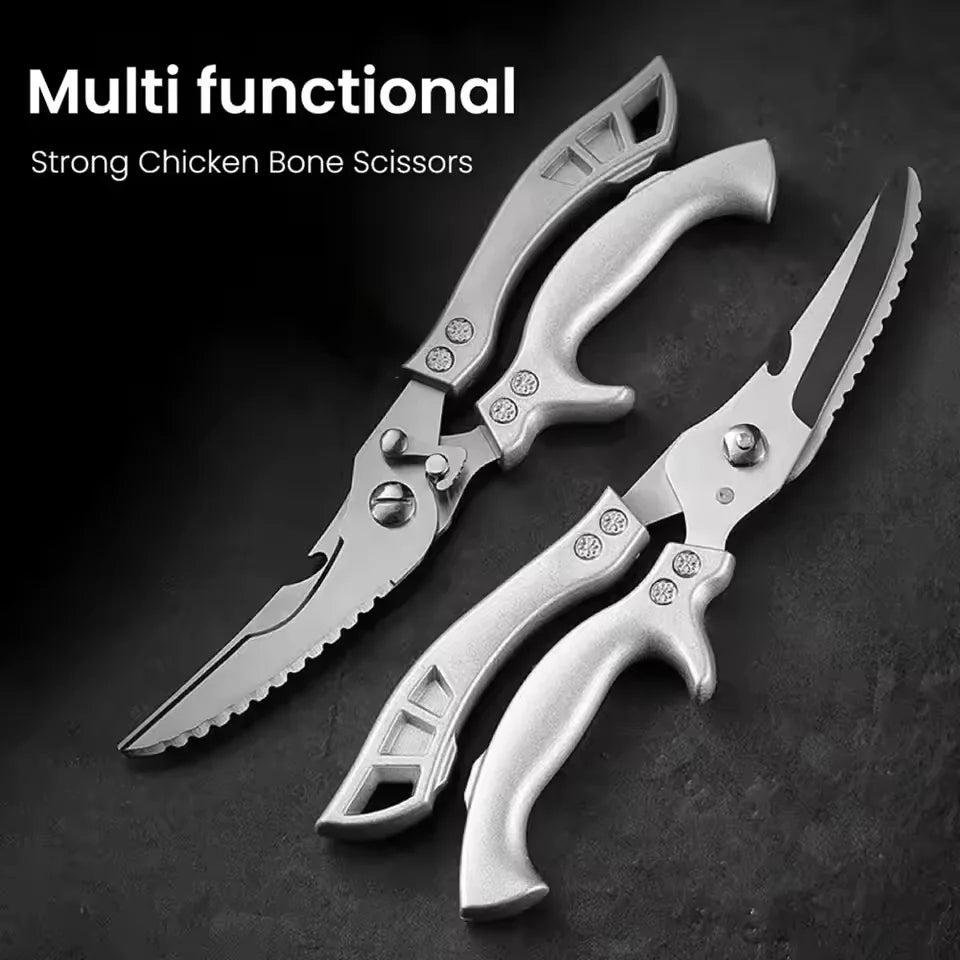 Multifunctional Stainless Steel Scissors BBQ Tongs Kitchen Tool Food Tongs Chicken Bone Tongs Outdoor Camping Utility Knife