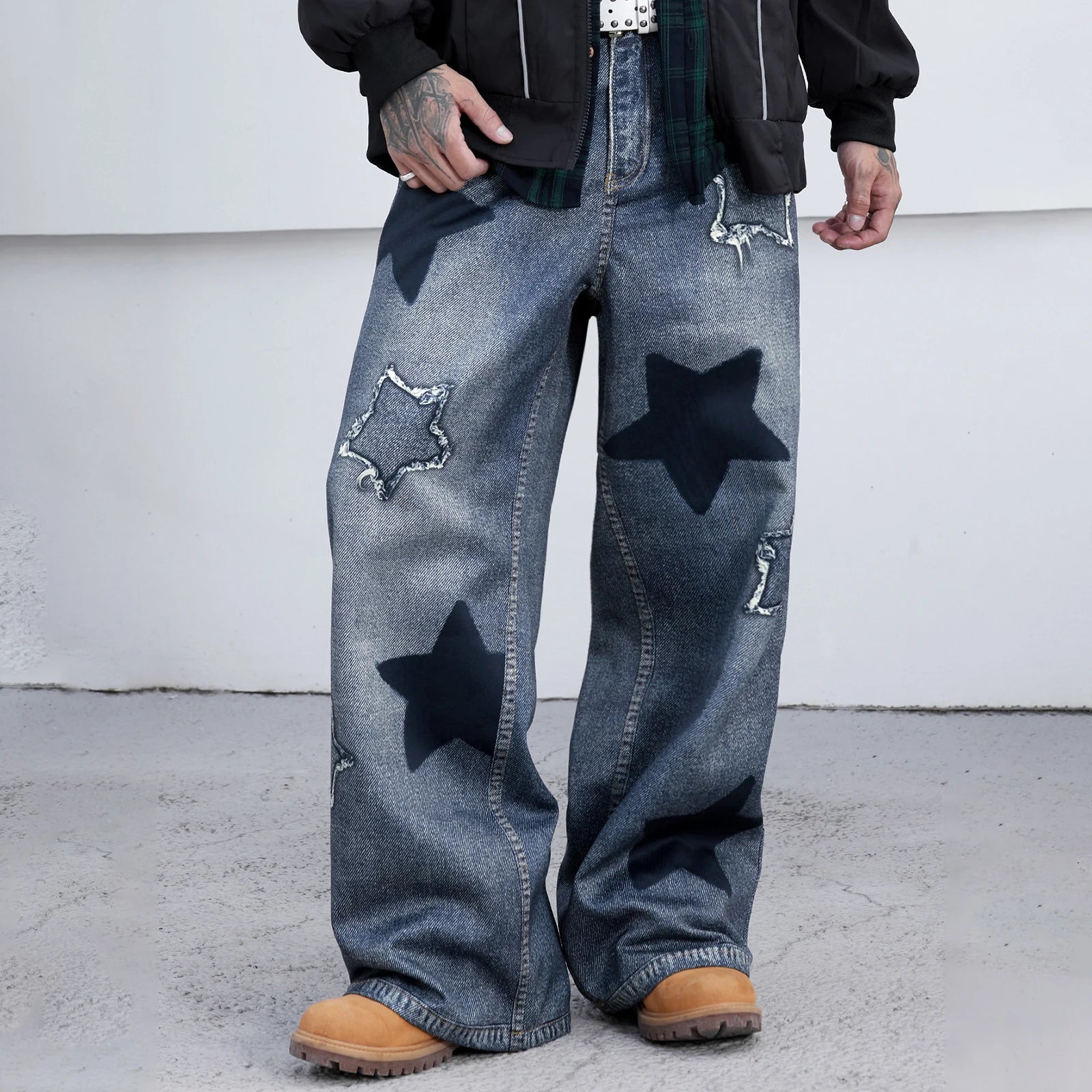 2026 Collection Men Jeans Urban Cool Stars Embroidery Loose Casual Jeans Trousers Streetwear for Daily Party - You Offer