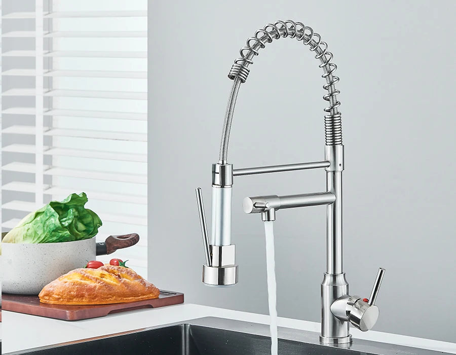 Pull Down Spring Kitchen Faucet Single Lever Hot Cold Mixer Water For Kitchen Sink Dual Spout Nozzle Faucets Crane - You Offer
