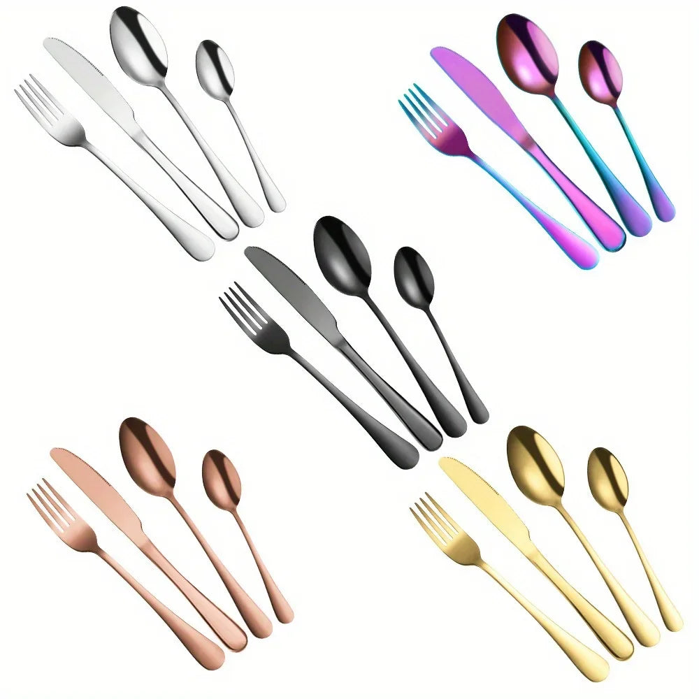 24-Piece Stainless Steel Cutlery Set Knives, Forks, Spoons & Teaspoons - Durable Stylish Design - Perfect for Home Dining - You Offer