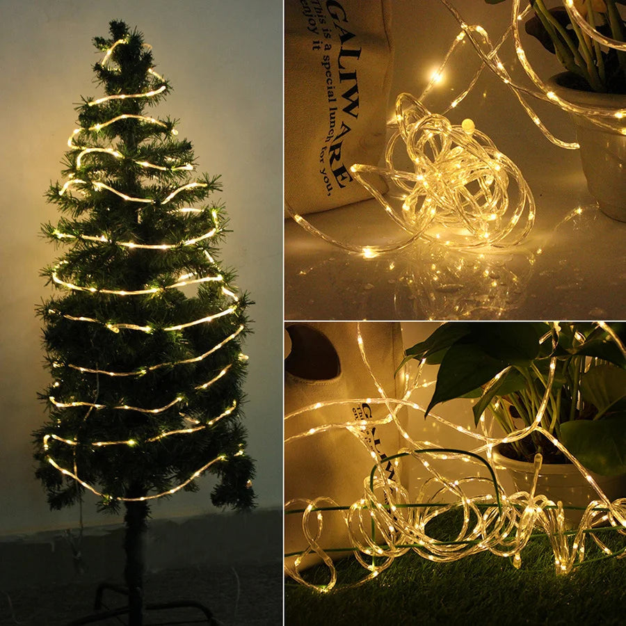 10M 20M 30M LED Tube Rope String Light Outdoor Waterproof 8 Modes Christmas Garland Fairy Lights for Garden Yard Path Tree Decor