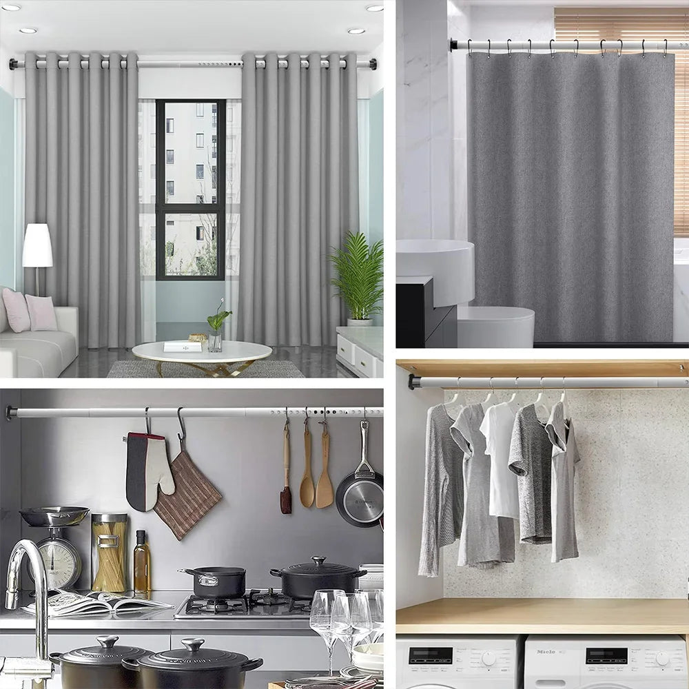 50-260CM Adjustable Curtain Rod No Drilling Telescopic Shower Curtain Pole for Balcony Bathroom Wardrobe Rod Clothes Drying Rack