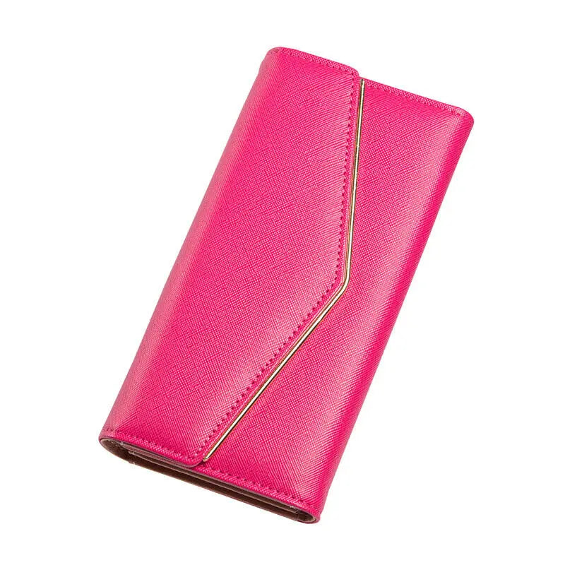 Women Envelope Style Tri-fold Wallet Solid Color Credit Card Holder Coin Money Purse Phone Handbag - You Offer