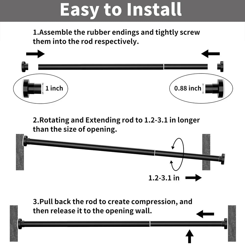 50-260CM Adjustable Curtain Rod No Drilling Telescopic Shower Curtain Pole for Balcony Bathroom Wardrobe Rod Clothes Drying Rack