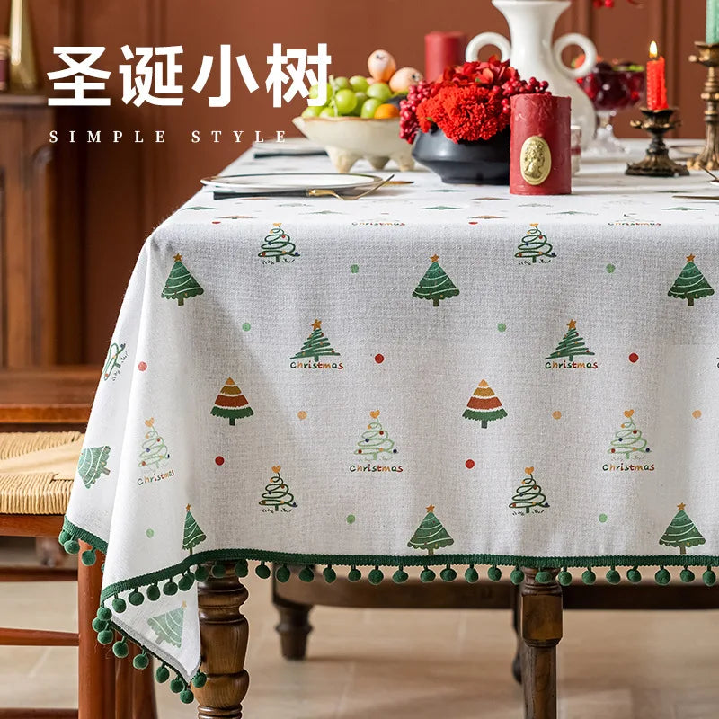 2025 new high-end tablecloth household round table rectangular table festive atmosphere Christmas party tablecloth