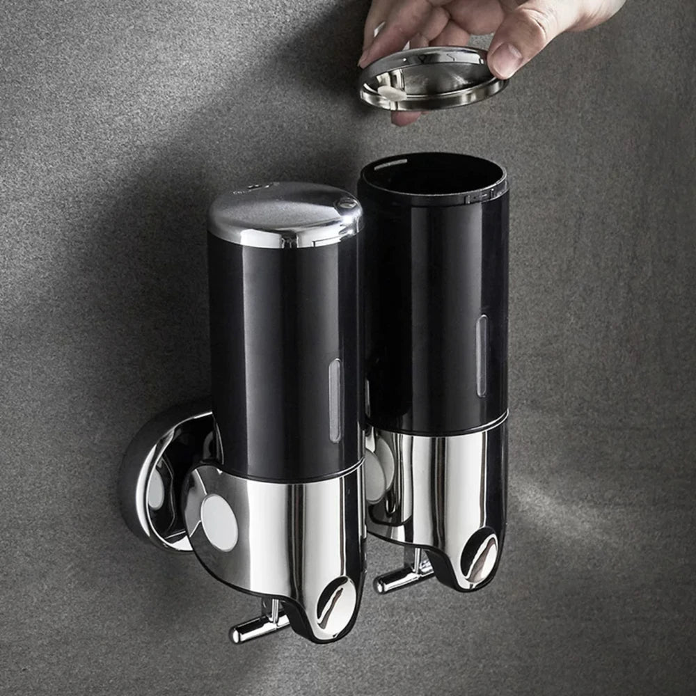 Wall Mounted Shower Dispenser Manual Single/Double Pump Black Shampoo Liquid Kitchen Bathroom Accessory