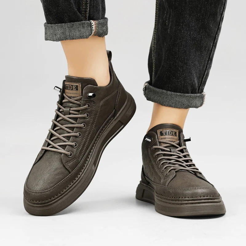 British Leather Men's Casual Shoes Breathable Trendy Handmade Shoes Platform Breathable Shoes Male Walking Shoes Men Black Shoes