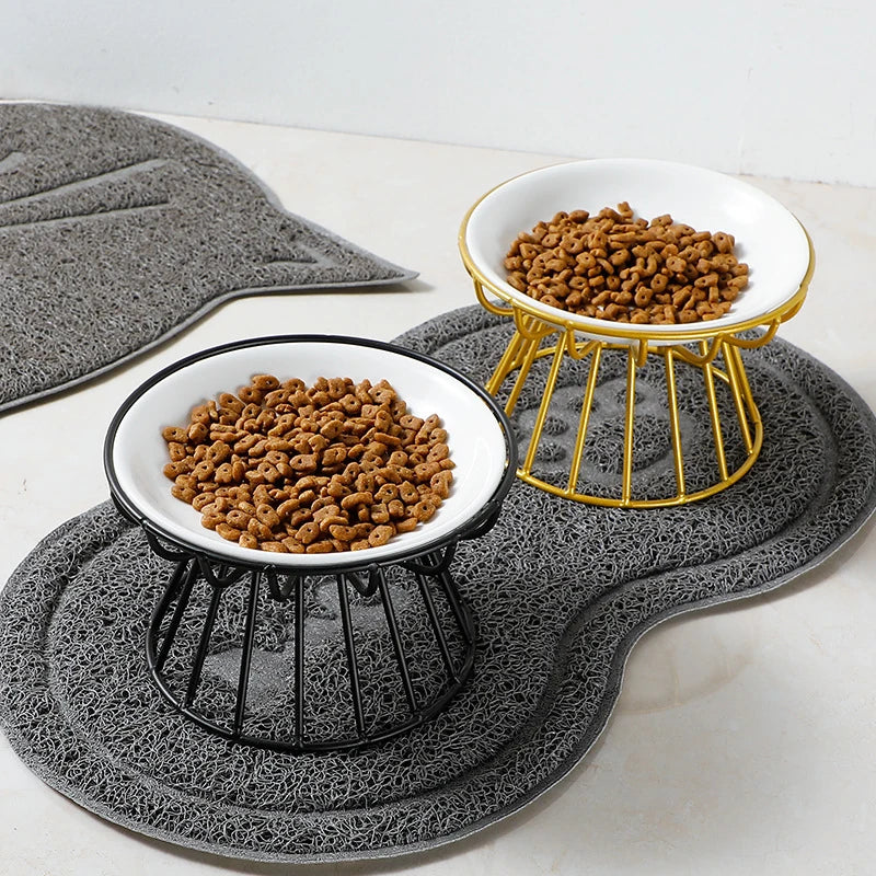 2024 New Pet Ceramic Bowl Iron Rack Cat Food Snacks Canned Plate Anti-Black Chin Anti-Turning Water Does Not Leak Easy To Eat