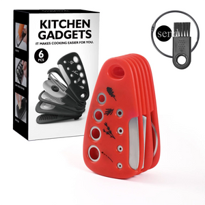 6 - in - 1 Stackable Kitchen Gadget Set | Peeler, Cheese Grater, Garlic Grinder, Bottle Opener, Pizza Cutter, Herb Cutter