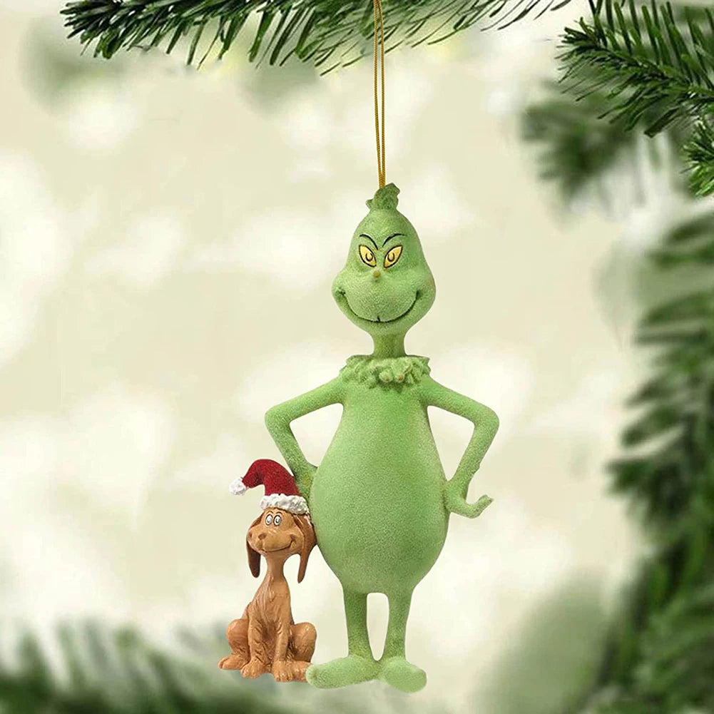 18Pcs 2D Acrylic Christmas Tree Green Monsters Ornaments Cute Green Monsters Christmas Tree Pendants Christmas Cartoon Ornaments