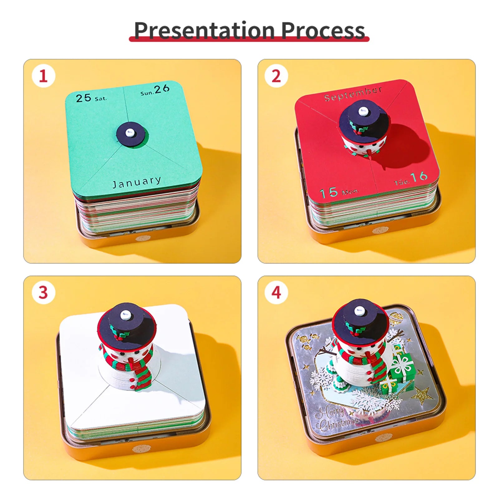 Desk Time Piece Calendar 2026 Desk Calendar With Light 3D Tear-away Calendar Paper Carving Art Memo Pad Notepad Christmas