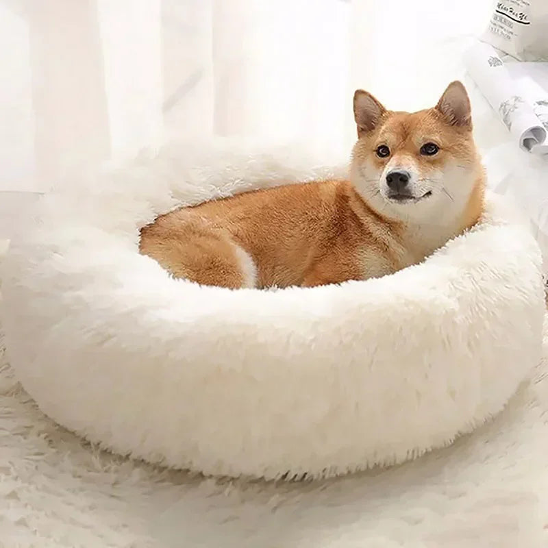 Round Plush Pet Bed - Self Warming Kennel, Machine Washable Mat with Non-Slip Bottom, Soft Cushion House Bed for Cats Dogs