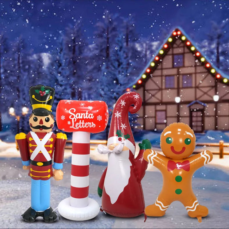 PVC Christmas Inflatable Decorations Santa Gingerbread Man Nutcracker Soldier Postbox Ornaments Christmas Outdoor Garden Decor