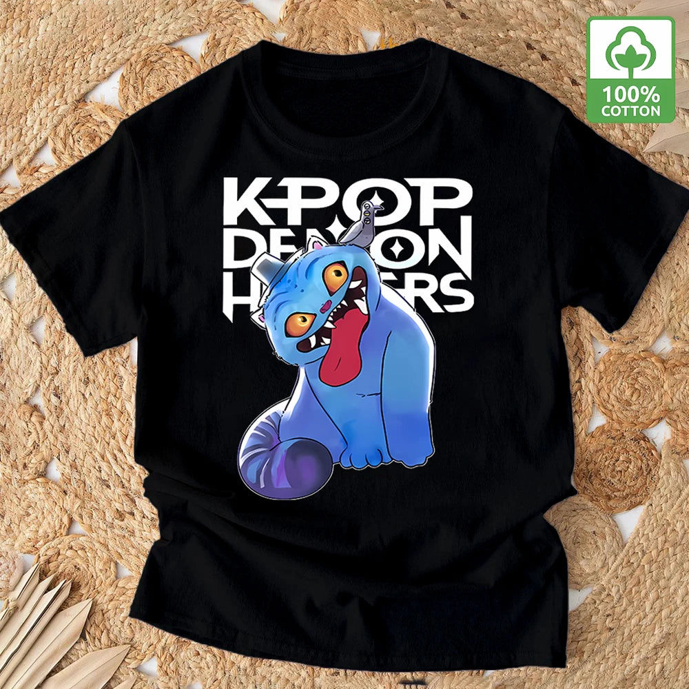 Kpop Demon Hunter T-shirt Summer New HD Tiger Print Pure Cotton Breathable T-shirt for Men and Women Round Neck Casual Soft Top