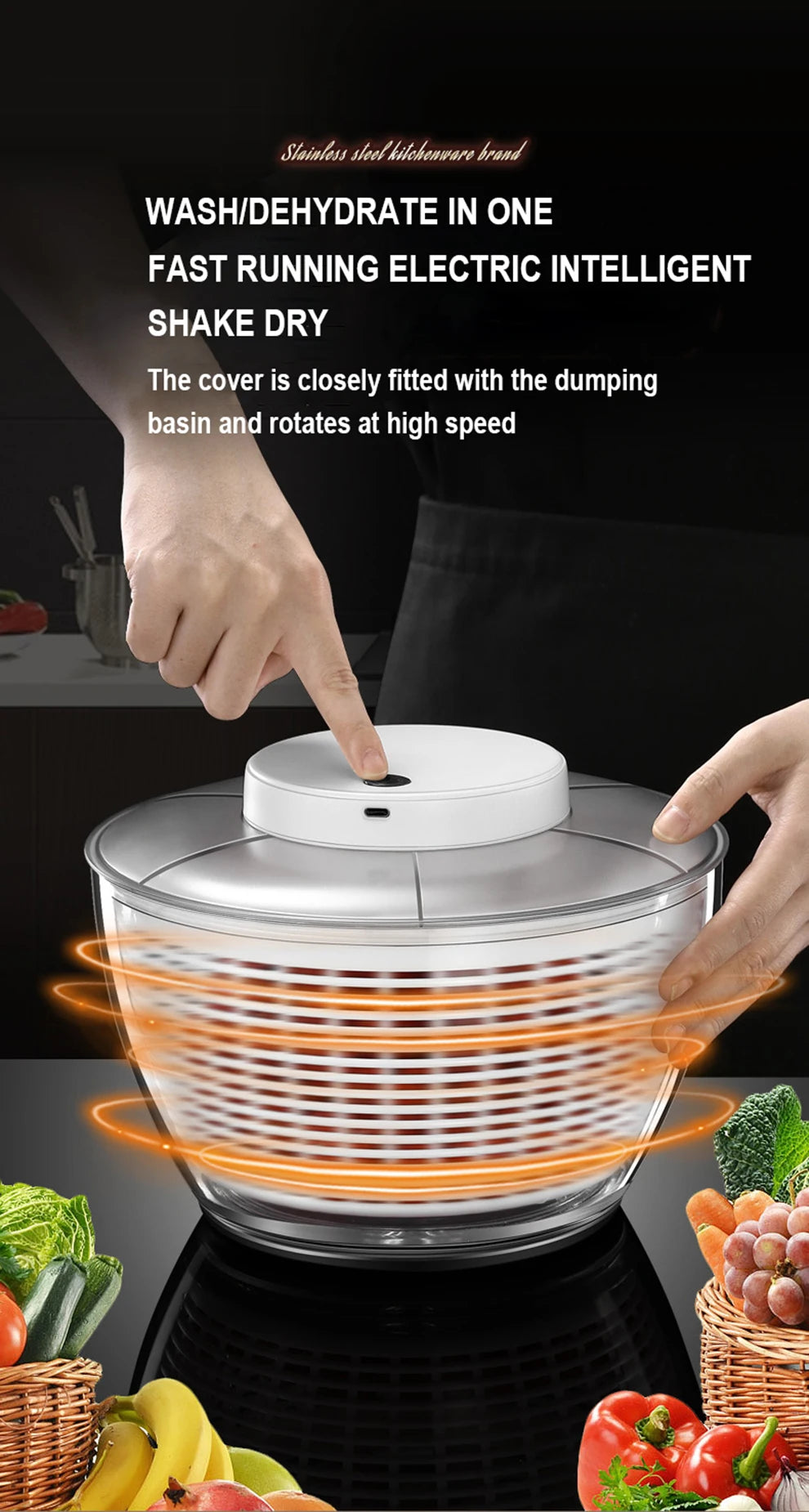 Salad Spinner Electric/Manual Vegetable Dehydrator Multifunction Food Fruit Dryer Quick Drying Drain Basket Kitchen Accessories