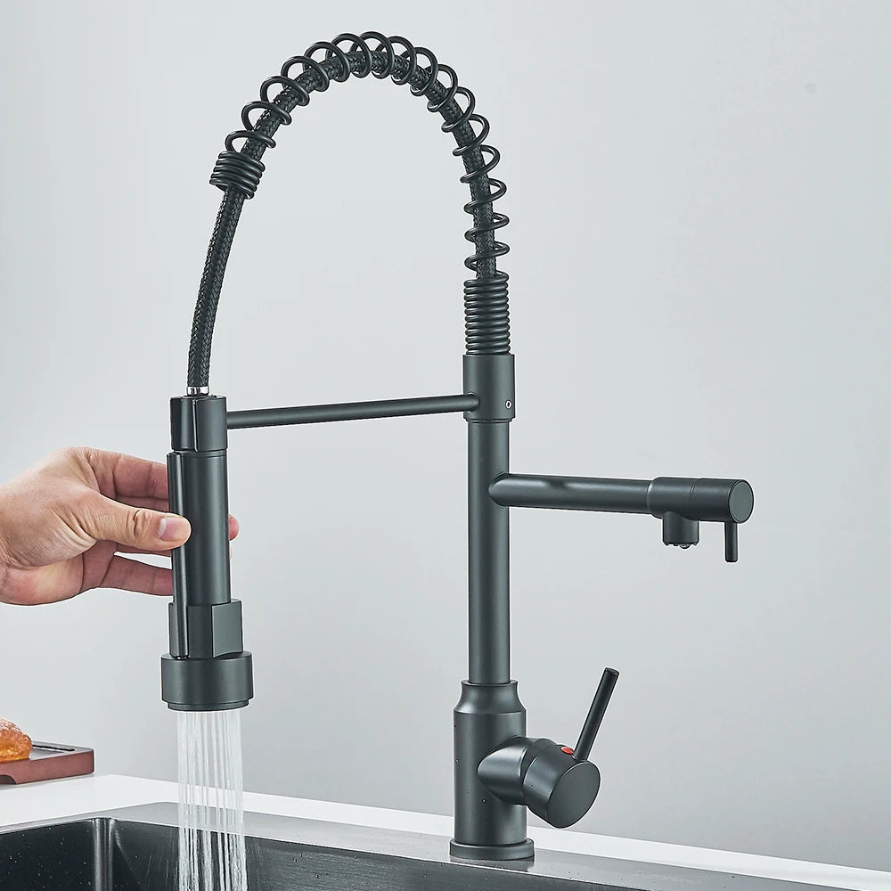 Pull Down Spring Kitchen Faucet Single Lever Hot Cold Mixer Water For Kitchen Sink Dual Spout Nozzle Faucets Crane - You Offer