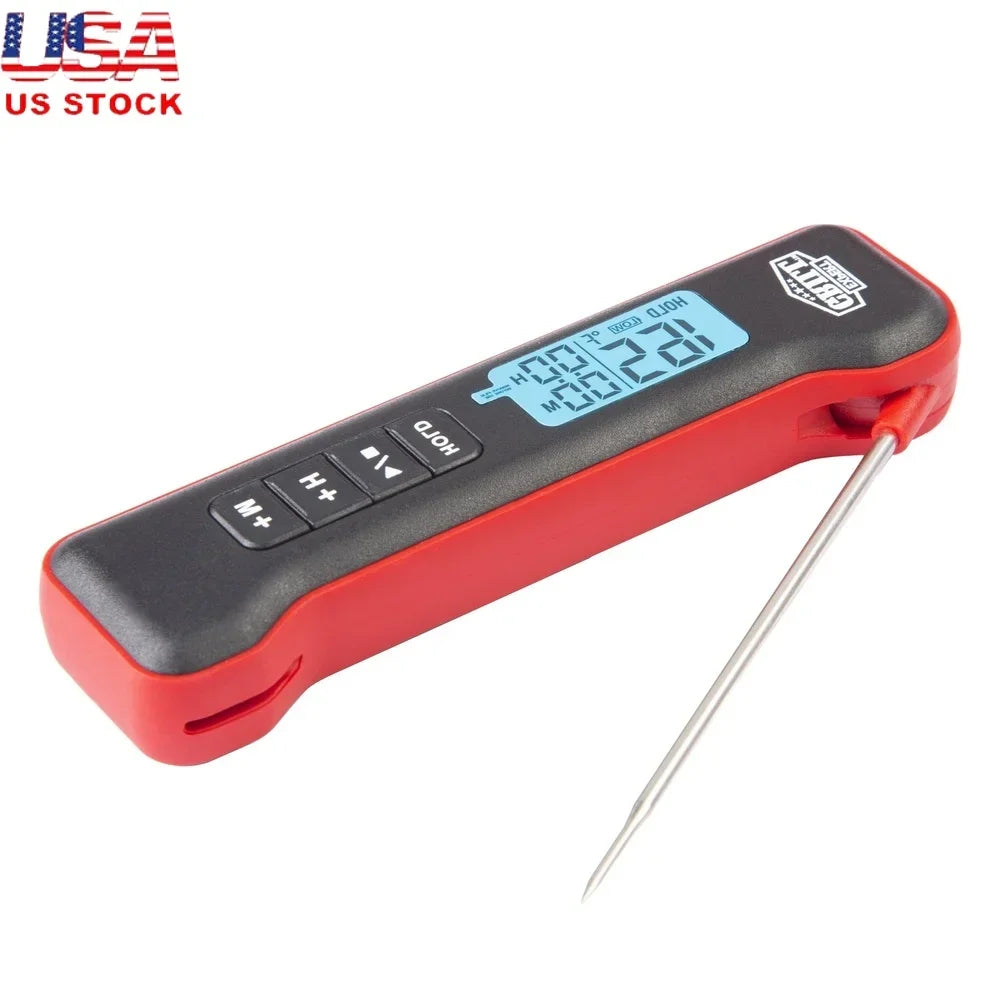 Pocket Digital Instant Read Meat Thermometer Fast Accurate Temperature Reading Grill BBQ Timer Soft Grip Stainless Steel Probe - You Offer